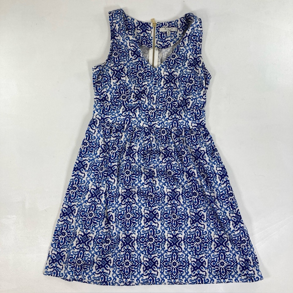 Milly for Design Nation Banvin Blue White Floral Sleeveless Fit Flare Dress 10 - Picture 12 of 16
